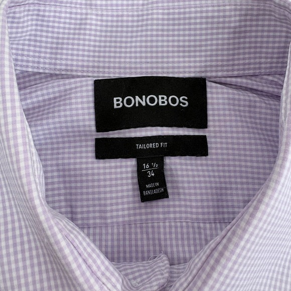 Bonobos Mens Tailored Fit Dress Shirt 16.5 34 Lavender Gingham Micro Check - Picture 5 of 6